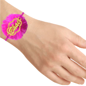 22k Gold Rakhi With Dark Pink Threads And 'bhai' Written On It From Goldlites Collection - Image 4