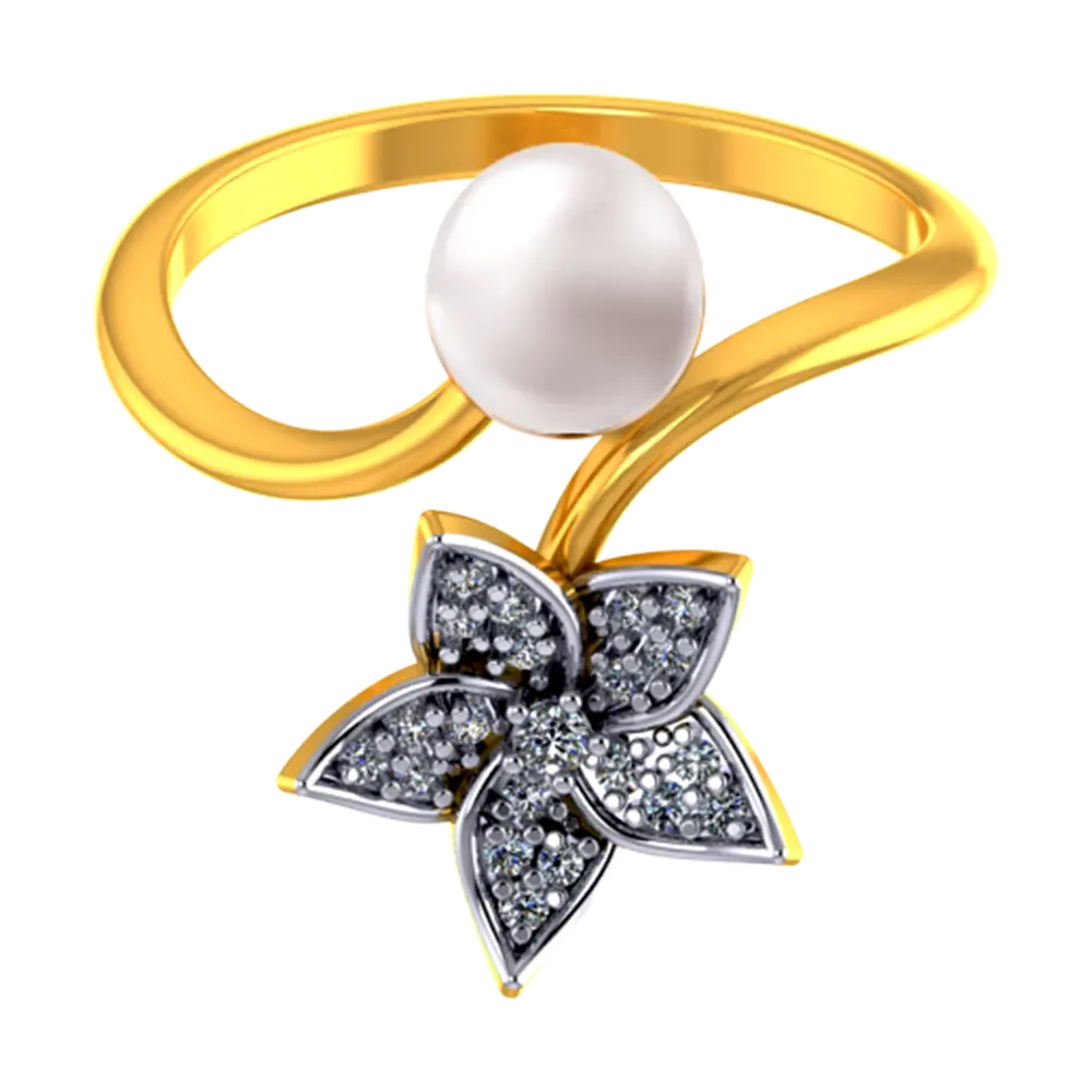 22k Gold Ring With A Pearl And Floral Design Adorned With Stones - Image 2