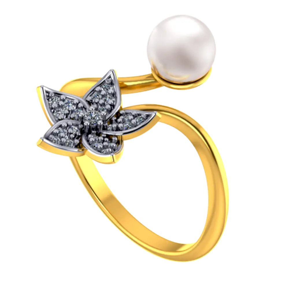 22k Gold Ring With A Pearl And Floral Design Adorned With Stones - Image 3