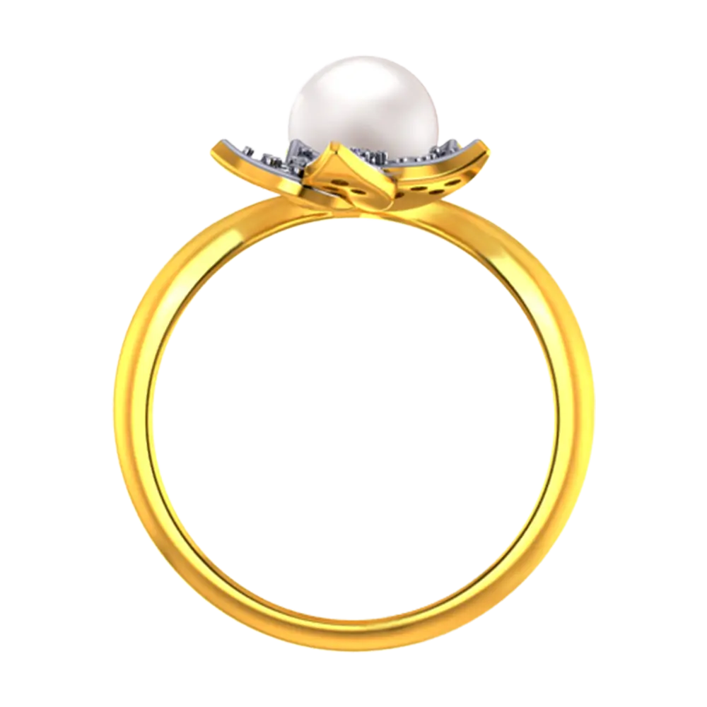 22k Gold Ring With A Pearl And Floral Design Adorned With Stones - Image 4