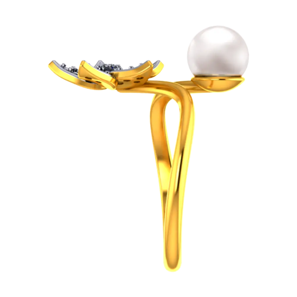 22k Gold Ring With A Pearl And Floral Design Adorned With Stones - Image 5