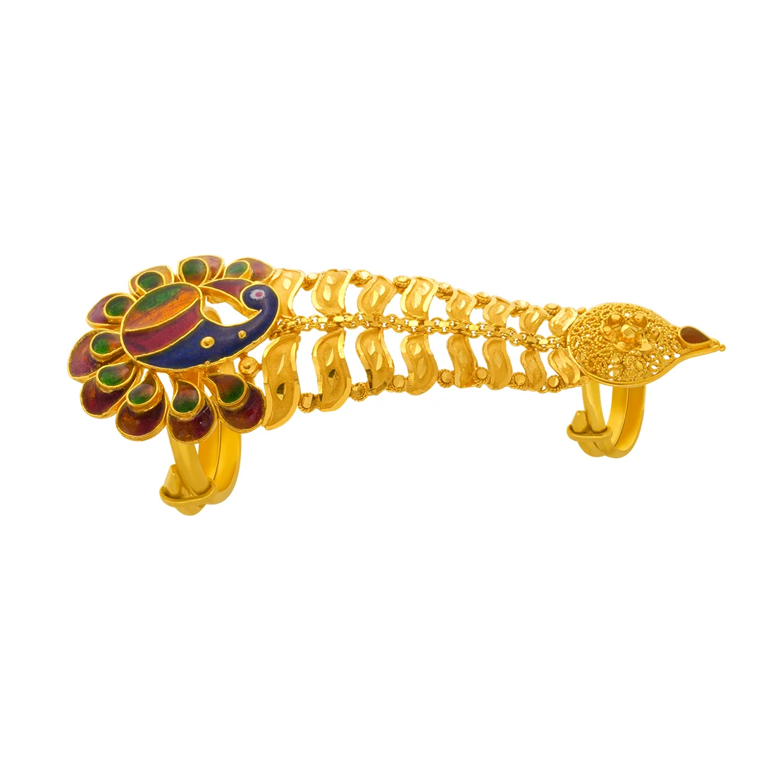 22K Gold Ring with Vibrant Peacock Motif & Feather Details - Image 3