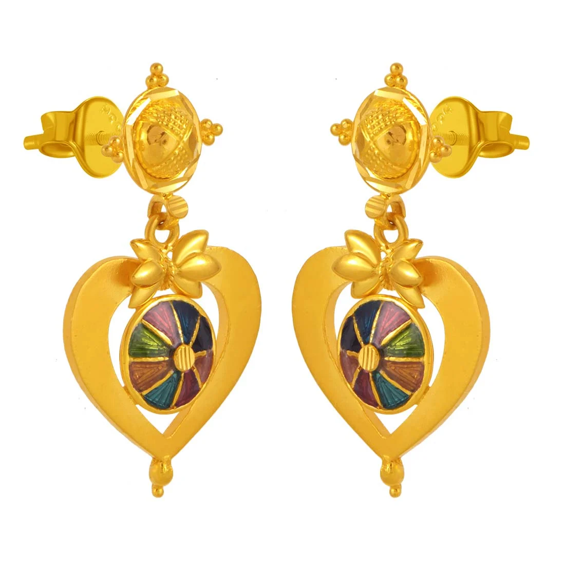 22k Gold Statement Drop Earrings With Enamel And Gold Ball Detailing - Image 6