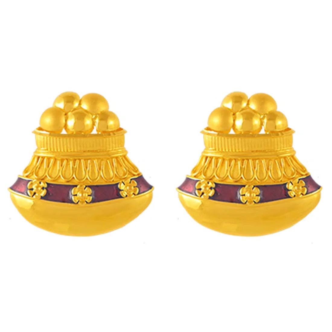 22k Gold Stud Earrings In Roshogolla & Matir Bhaar Design - Image 2