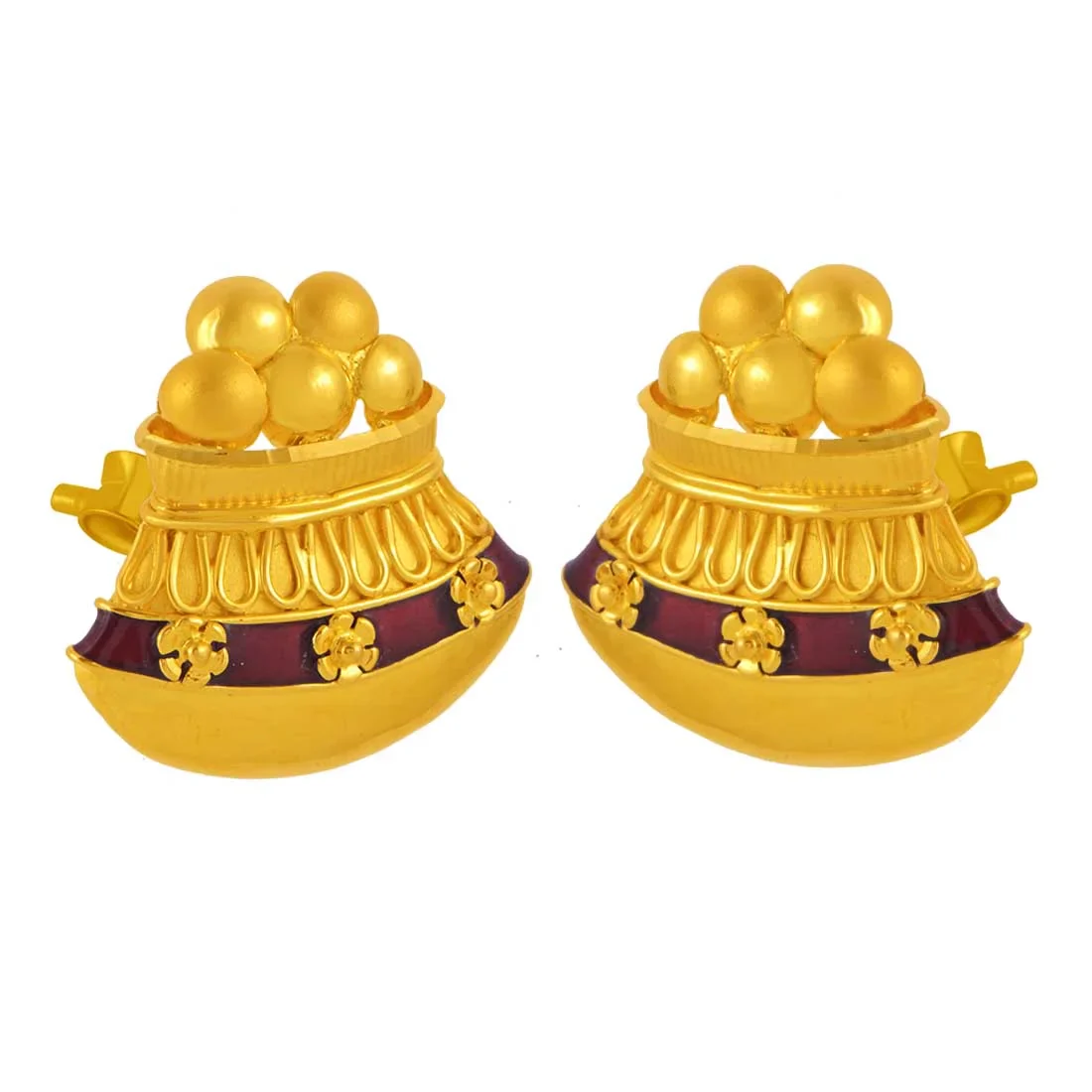 22k Gold Stud Earrings In Roshogolla & Matir Bhaar Design - Image 3