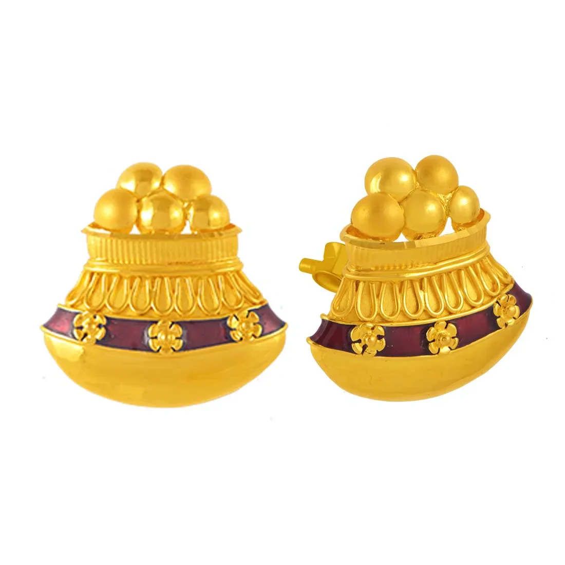22k Gold Stud Earrings In Roshogolla & Matir Bhaar Design - Image 4