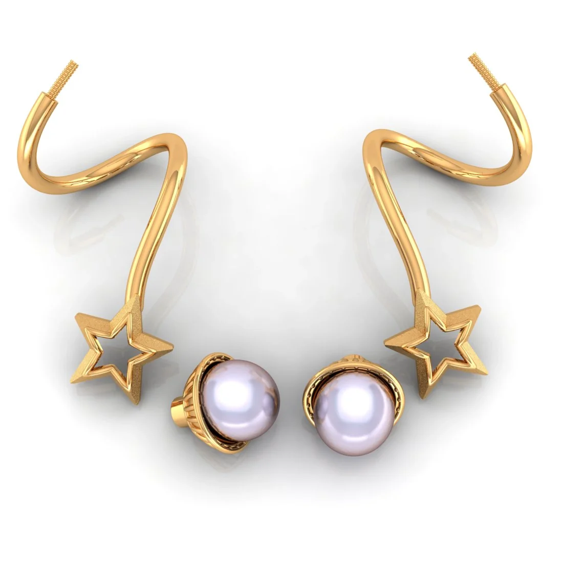 22K Gold Unique Radiant Star-Shaped Earrings for Women - Image 4