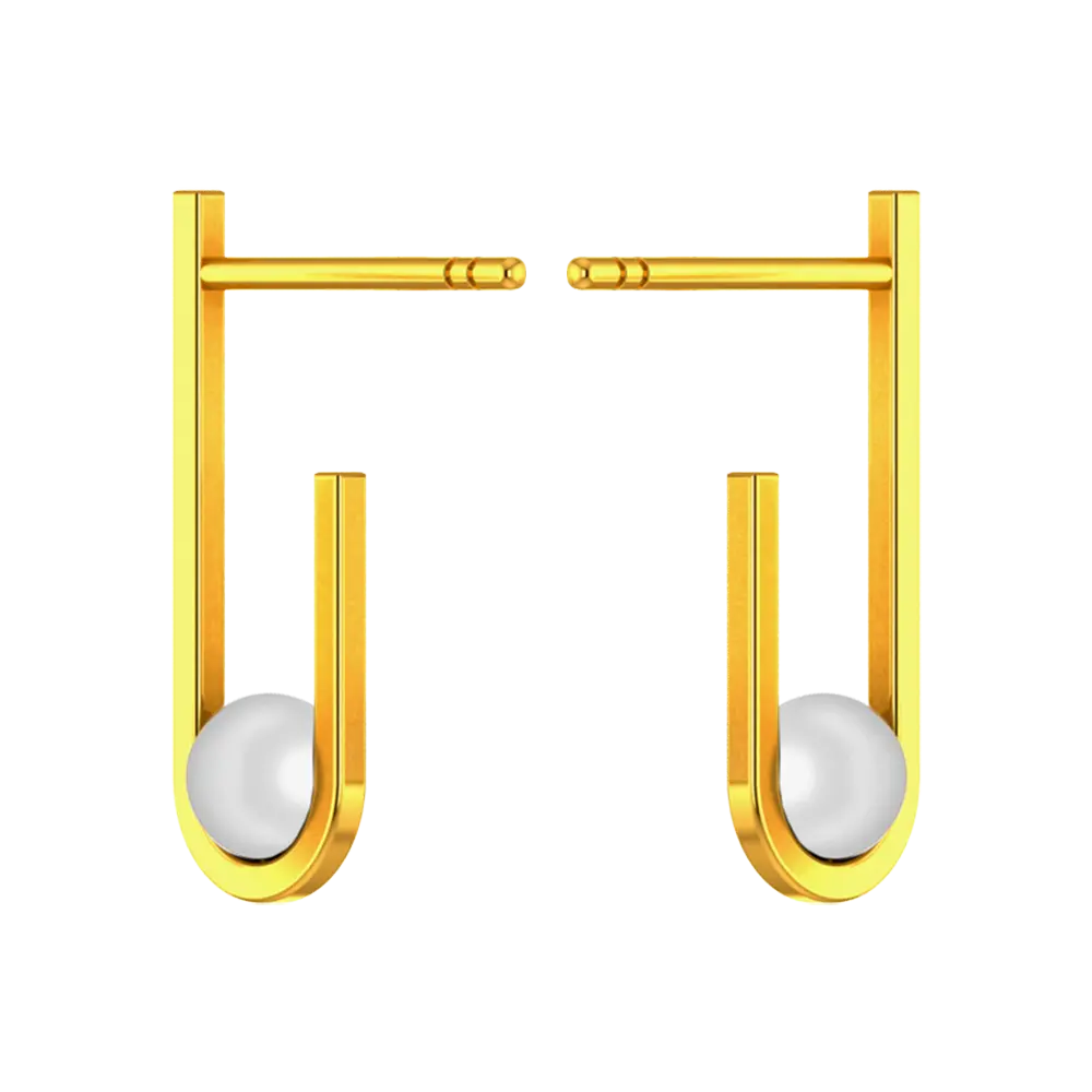 22k Gold Unique U-shaped Earrings With Pearl - Image 3