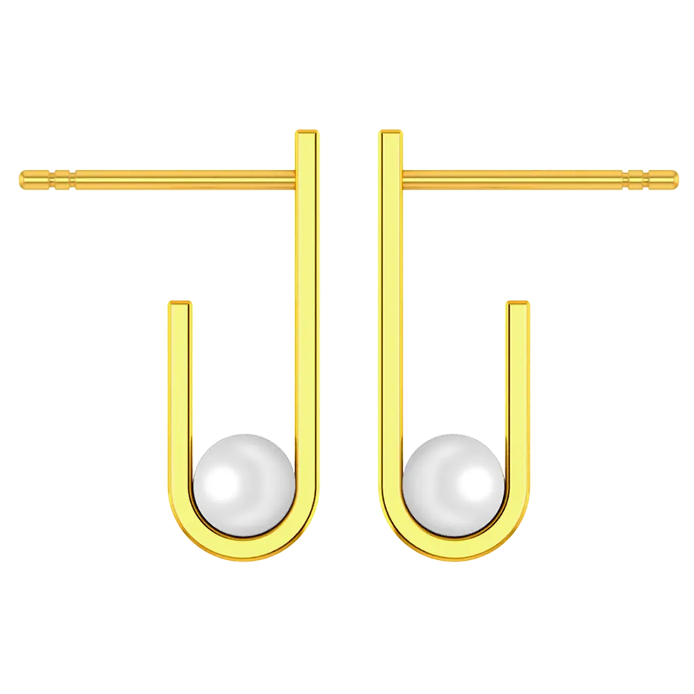 22k Gold Unique U-shaped Earrings With Pearl - Image 5