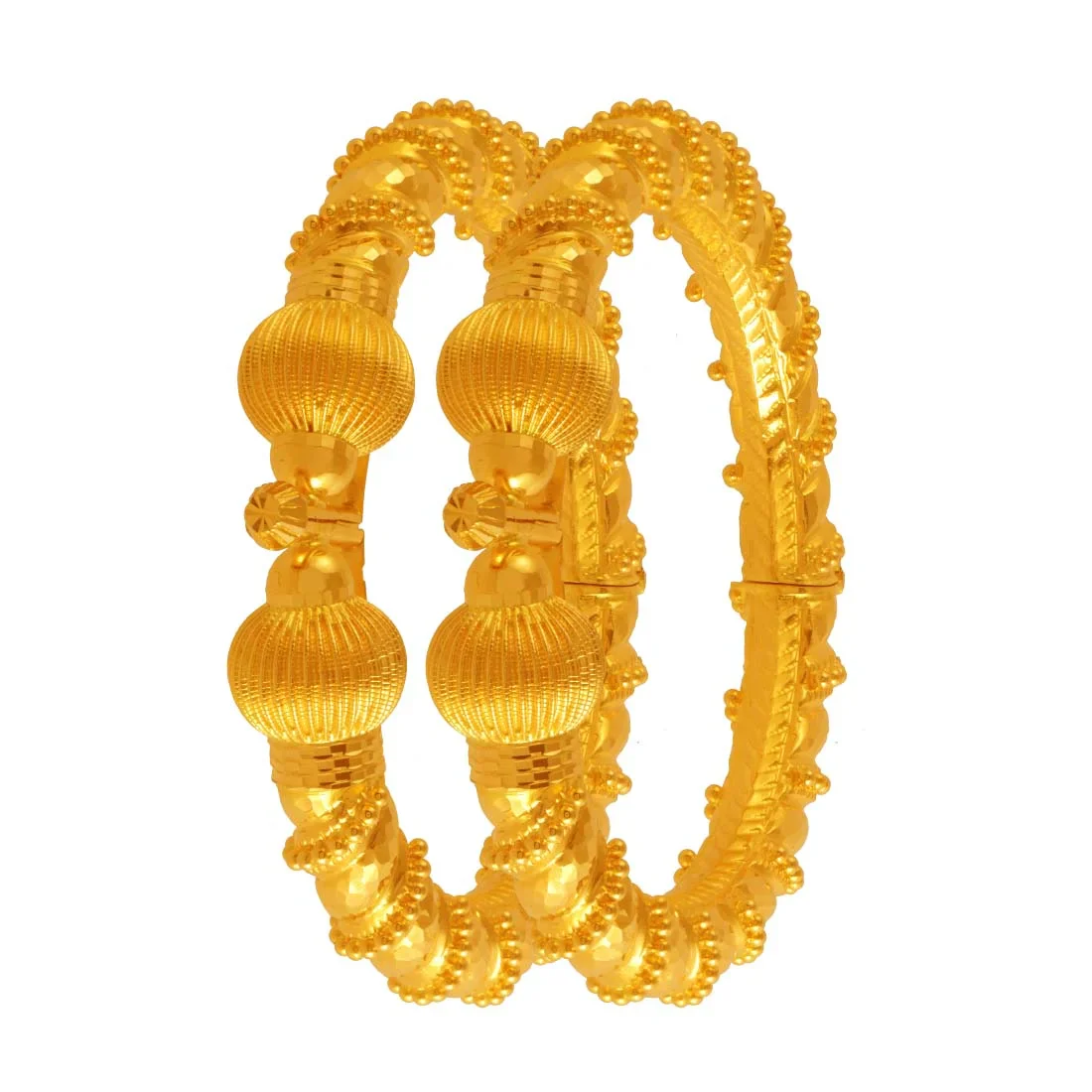 22K Gold Wedding Bangles With Granulated & Beaded Design For Women & Girls - Image 6