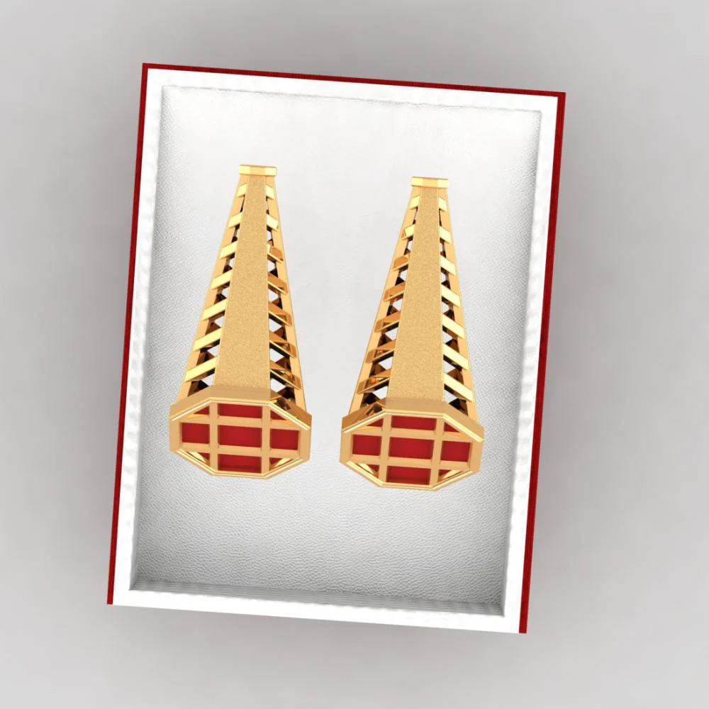22k Gorgeous Reddish-pink Gold Conical Earrings - Image 6