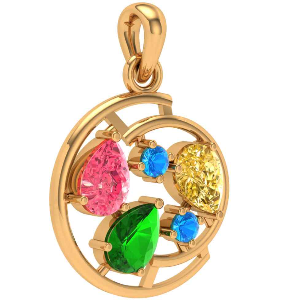 22k Handpicked Coloured Stone Studded Gold Pendant - Image 2