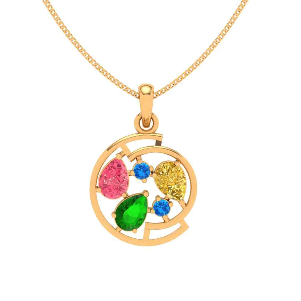 22k Handpicked Coloured Stone Studded Gold Pendant - Image 4