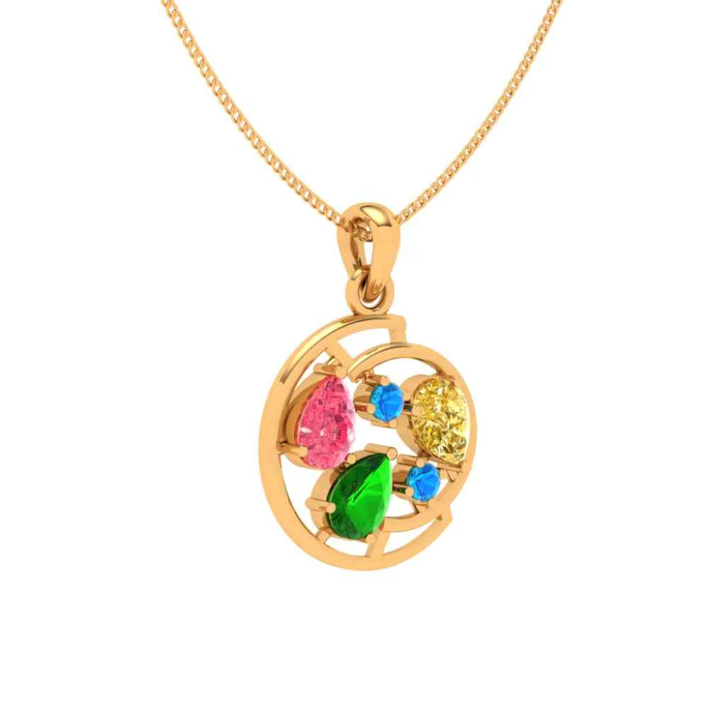 22k Handpicked Coloured Stone Studded Gold Pendant - Image 5