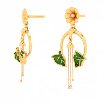 22k Hanging Gold Earrings With Leaf & Flower Motif From Mugdhaa Collection - Image 5