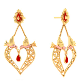 22k Heart Shaped Gold Earrings Design With Red Stone - Image 5
