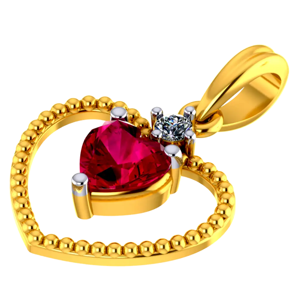 22k Heart Shaped Gold Pendant With A Red Heart Shaped Stone In The Middle - Image 2
