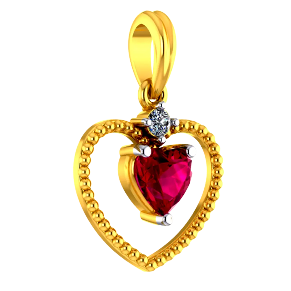 22k Heart Shaped Gold Pendant With A Red Heart Shaped Stone In The Middle - Image 3