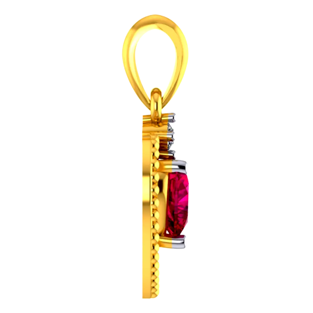 22k Heart Shaped Gold Pendant With A Red Heart Shaped Stone In The Middle - Image 4