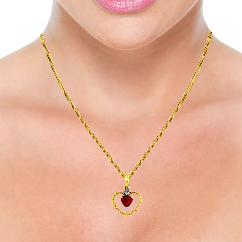 22k Heart Shaped Gold Pendant With A Red Heart Shaped Stone In The Middle - Image 5