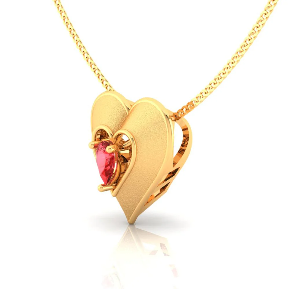 22k Heart Shaped Gold Pendant With A Red Stone In The Middle - Image 2