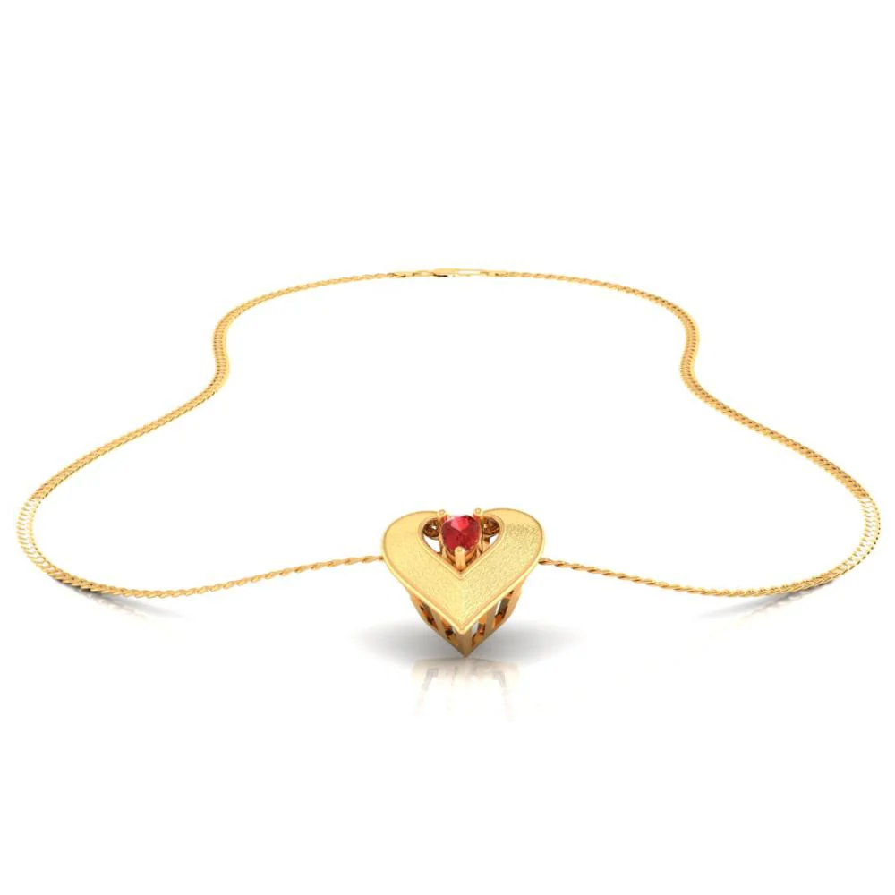 22k Heart Shaped Gold Pendant With A Red Stone In The Middle - Image 3