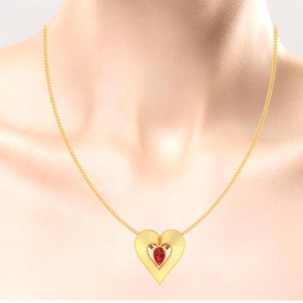22k Heart Shaped Gold Pendant With A Red Stone In The Middle - Image 5