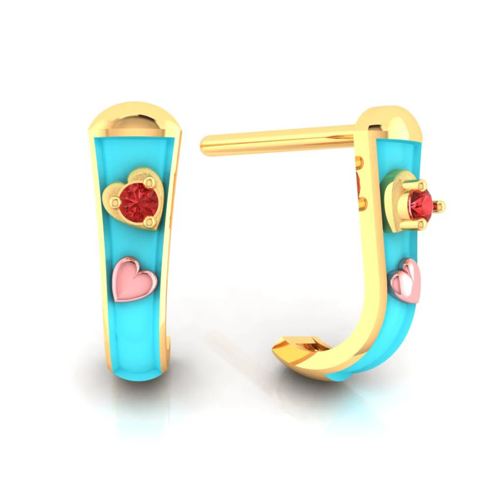 22k Heart-studded J-shaped Gold Earrings - Image 2