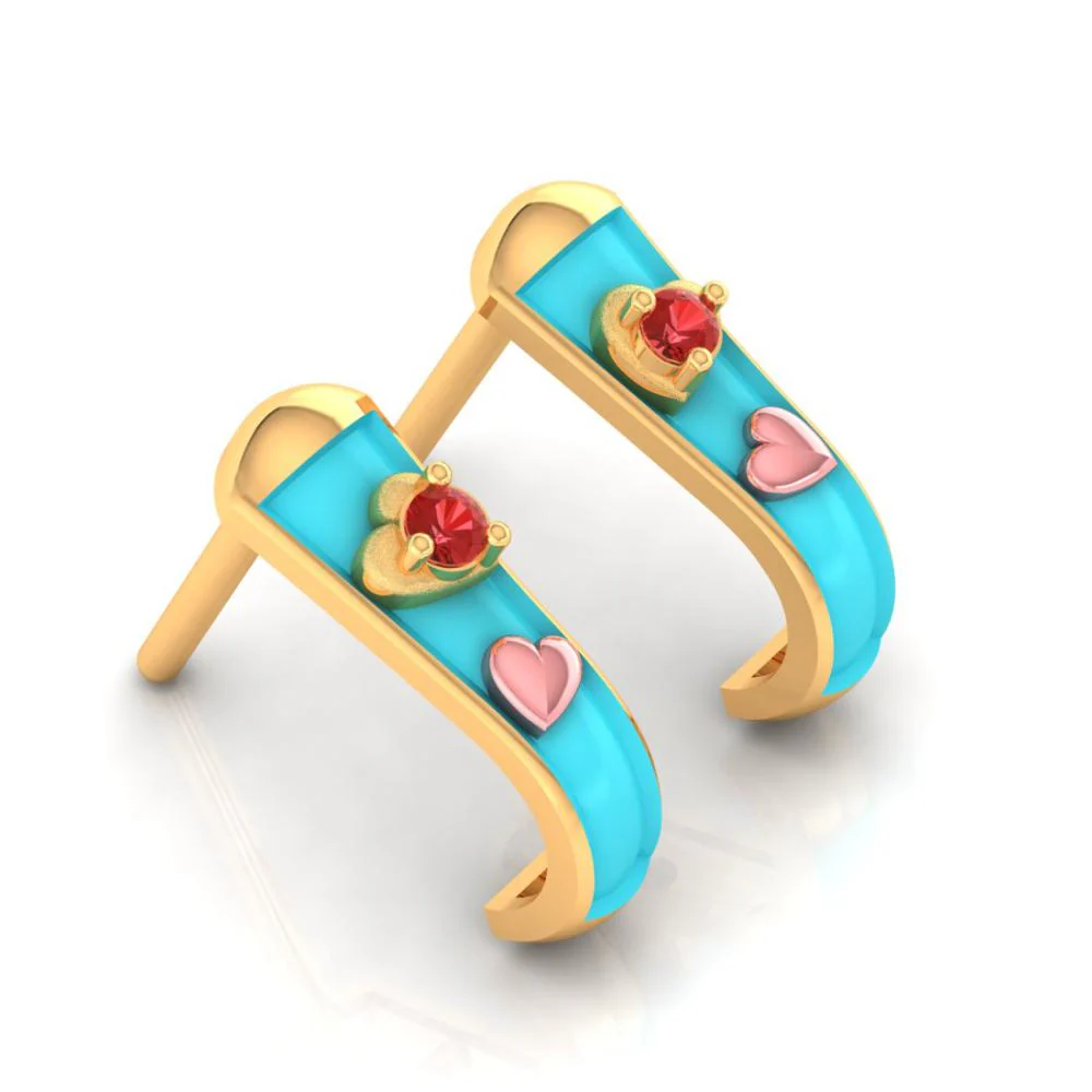 22k Heart-studded J-shaped Gold Earrings - Image 3