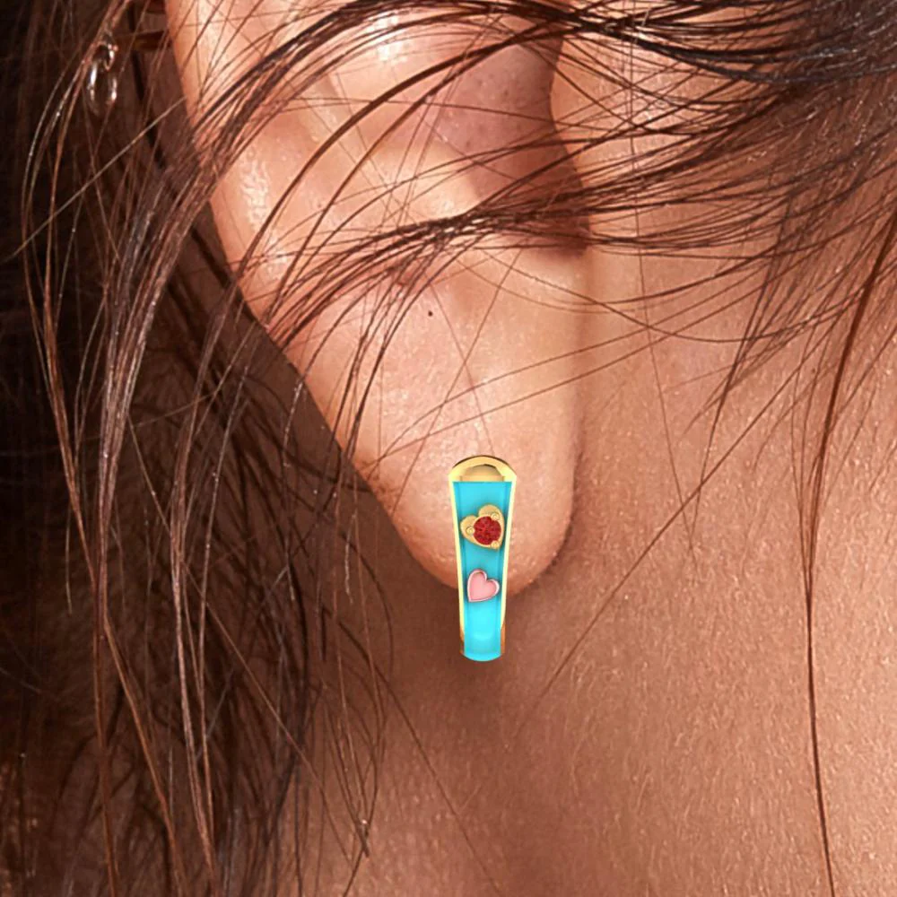 22k Heart-studded J-shaped Gold Earrings - Image 5