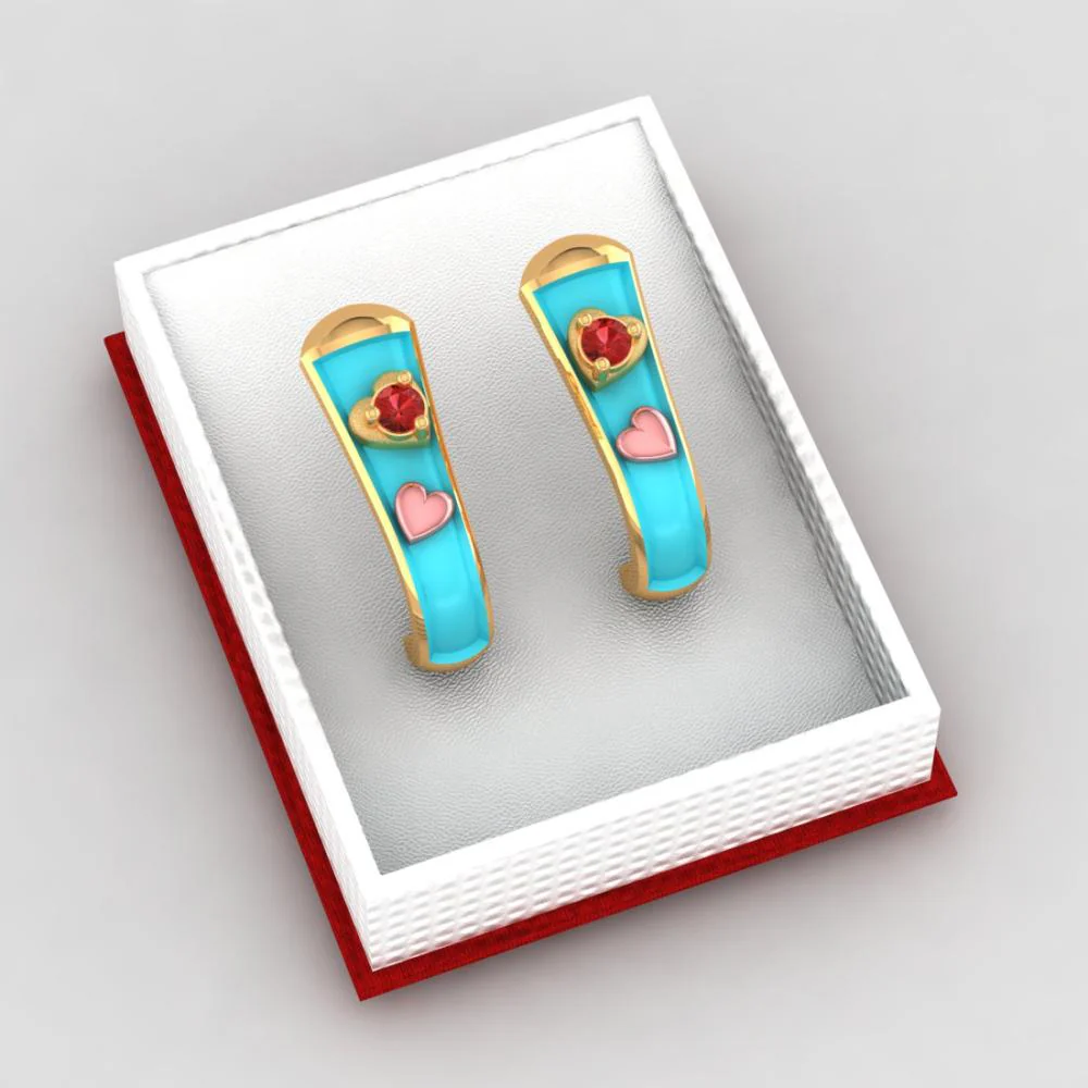 22k Heart-studded J-shaped Gold Earrings - Image 6