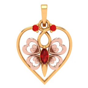 22k Heart Themed Floral Motif Red Stone Studded Gold Locket