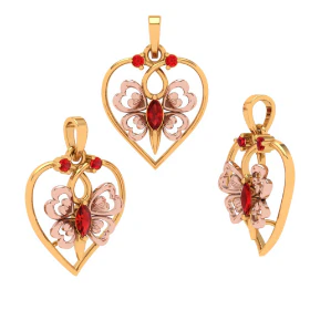 22k Heart Themed Floral Motif Red Stone Studded Gold Locket - Image 4