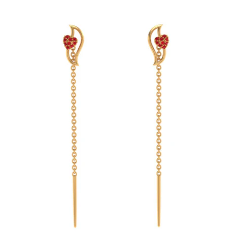 22k Heart Themed Leaf Shaped Yellow Sleek Gold Earring