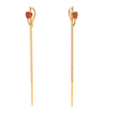 22k Heart Themed Leaf Shaped Yellow Sleek Gold Earring - Image 2