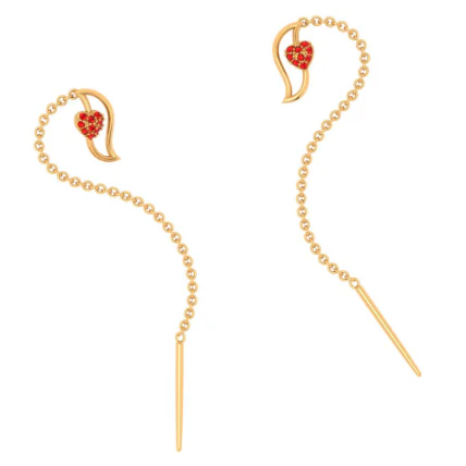 22k Heart Themed Leaf Shaped Yellow Sleek Gold Earring - Image 3