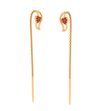 22k Heart Themed Leaf Shaped Yellow Sleek Gold Earring - Image 4