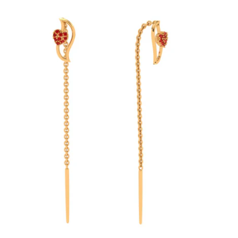 22k Heart Themed Leaf Shaped Yellow Sleek Gold Earring - Image 5