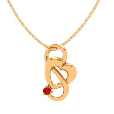 22k Heart Themed Red Stone Studded S Motif Gold Pendant Set - Image 4