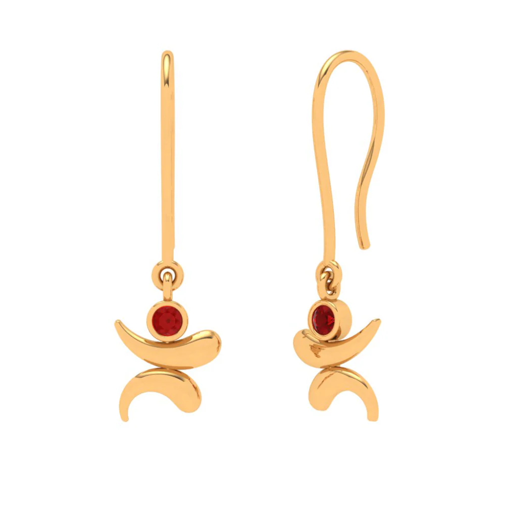 22k High Purity Dangling Gold Earrings With Red Gem From Goldlites Collection - Image 3