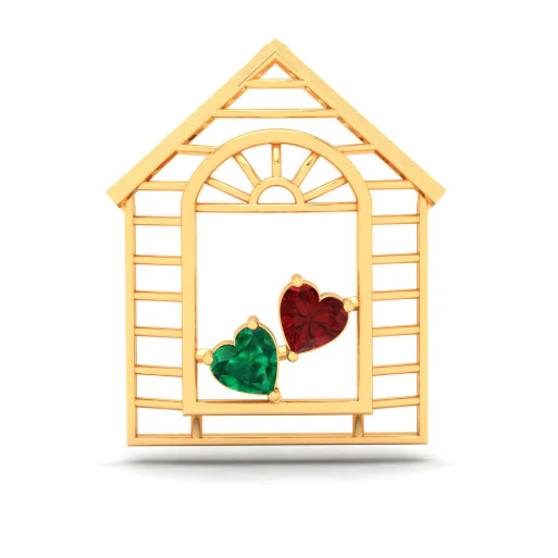 22k Home Shaped Gold Pendant With Two Heart Shaped Stones From Online Exclusive