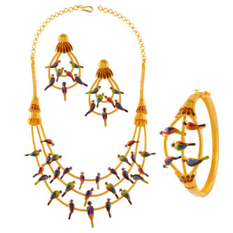 22k Jewellery Full Set Adorned With Colourful Birds