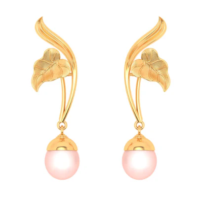 22k Leaf Themed Gold Earrings Designed With Beads