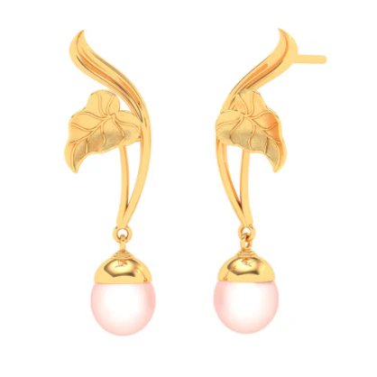 22k Leaf Themed Gold Earrings Designed With Beads - Image 2