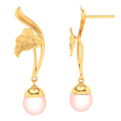 22k Leaf Themed Gold Earrings Designed With Beads - Image 3