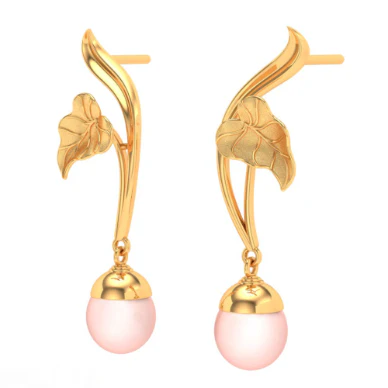 22k Leaf Themed Gold Earrings Designed With Beads - Image 4