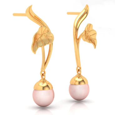 22k Leaf Themed Gold Earrings Designed With Beads - Image 5