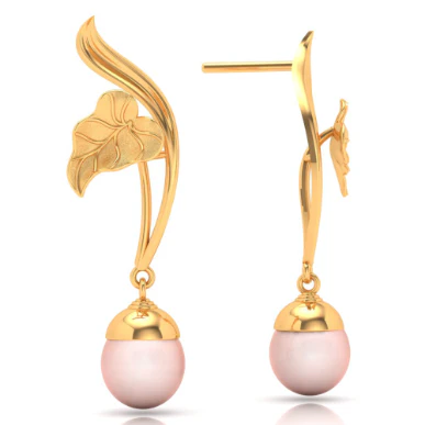 22k Leaf Themed Gold Earrings Designed With Beads - Image 6