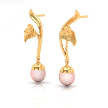 22k Leaf Themed Gold Earrings Designed With Beads - Image 7