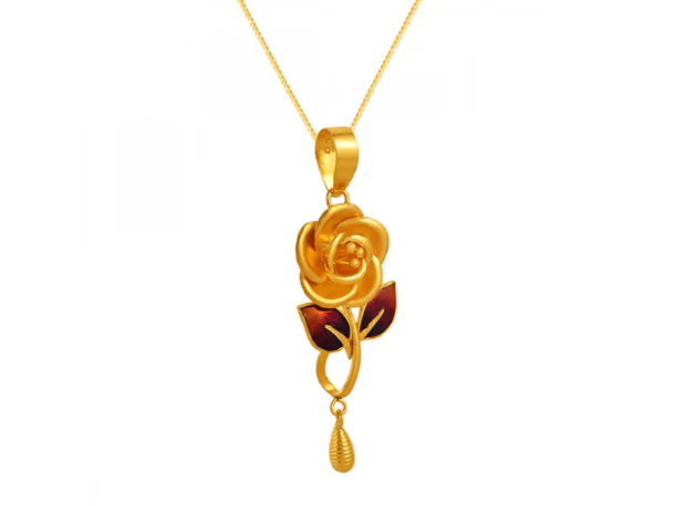 22k Leafy Flower Pendant Gold Necklace - Image 2
